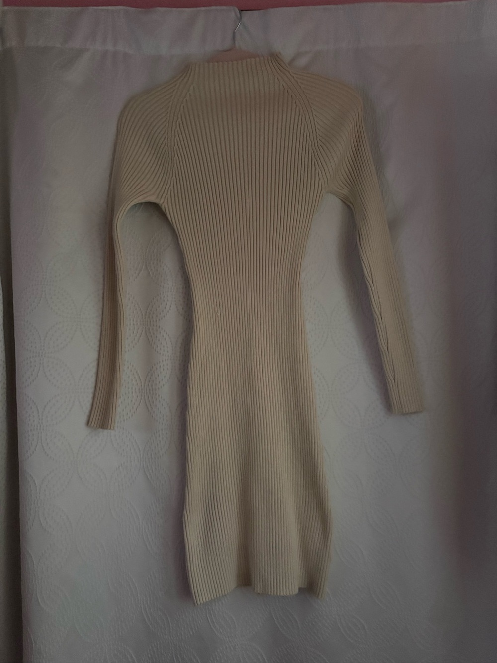 Fashion Nova Beige Ribbed Long Sleeve Bodycon Dress